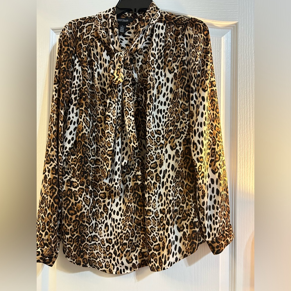 Leopard print bow blouse